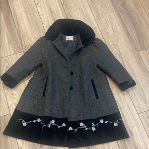 Rothschild Gray Pea Coat with Black Collar and Embroidered Hem